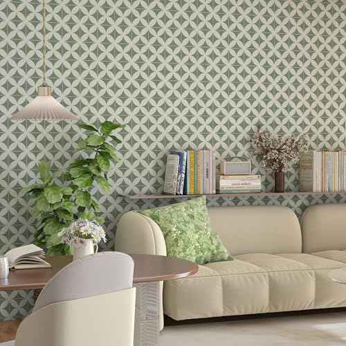 Green Beige Geometric Wall paper Peel and Stick Wallpaper Boho 17.3"¡¿78.8" Green Removable Self Adhesive Wallpaper for Bathroom Kitchen Backsplash Contact Paper for Cabinets and Drawers Vinyl Roll