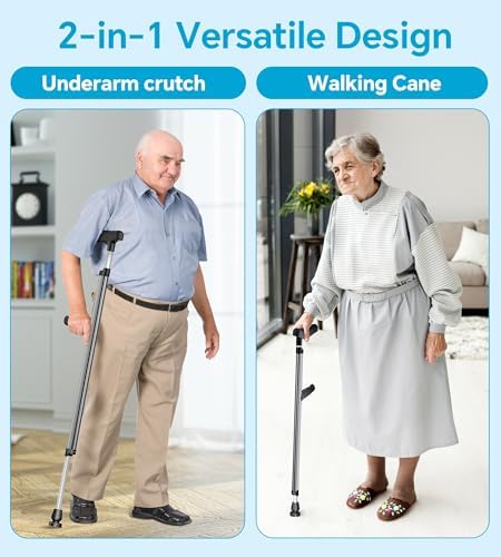 Adjustable Aluminum Walking Cane & Underarm Crutches with Pads and Handgrips, for Adults 150-190cm Tall