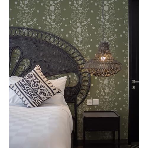 Tonal Floral Peel and Stick Wallpaper Sage Green Floral Self Adhesive Wallpaper Contact Paper Waterproof for Shelves Cabinet Drawer Table (Sage Green, 17.32in X 6.56ft)