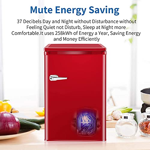 LHRIVER Mini Freezer, 3.0 Cu.ft Small Upright Freezer with Handle, Removable Shelves, Adjustable Thermostat, Low Noise for Bedroom/Apartment/Office, Red