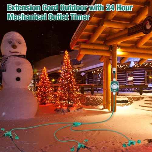 Feekoon 40 Ft Extension Cord Outdoor with Outlet Timer, 1 to 3 Splitter Extension Cord with Multiple Outlets 16/3 SJTW Green Split Cable Weatherproof Covers for Holiday Christmas Lights