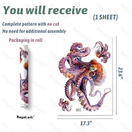 Lifelike Octopus Wall Decal Nursery Sea Animal Wall Sticker for Bathroom Removable Peel and Stick Waterproof Wall Art Decor Stickers for Kids Baby Classroom Living Room Playing Room Bedroom