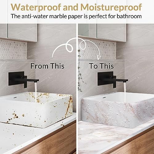 Homein Marble Contact Paper 17.5"¡¿78.7", Peel and Stick Countertops Wallpaper Waterproof Self Adhesive Wall Paper Roll for Cabinets Drawers Kitchen Old Furniture, Modern Matte White/Gold