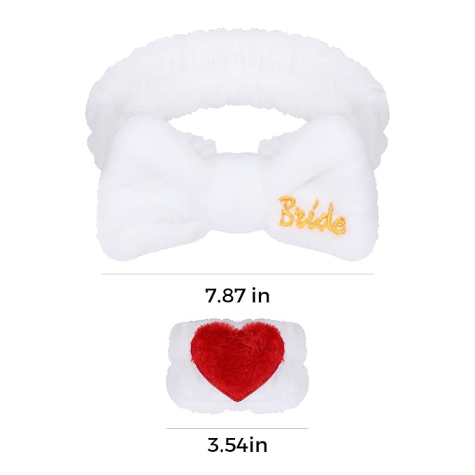 Bridal Print Plush Wash Face Headband with Wrist Band Hair Cuffs for Women Girls Bride to Be Spa Facial Makeup Skincare Bath Head Wrap Bachelorette Birthday Party Favor Gift