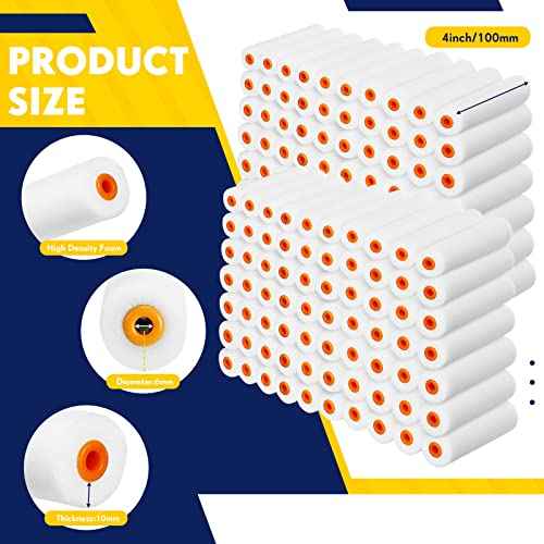 Leumoi 160 Pcs 4 Inch Foam Mini Paint Roller Covers Foam Paint Roller Small High Density Foam Paint Roller Refills Bulk Brings Smooth Finishes Flat Surfaces for Painting Walls Cupboards Doors