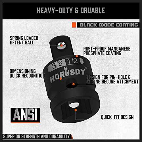 HORUSDY 5-Piece Impact Socket Adapter and Reducer Set, 1/4-Inch Hex Shank Socket to Drill Adapter 1/4", 3/8", and 1/2" Impact Driver Adapter for Power Drill & Impact Driver