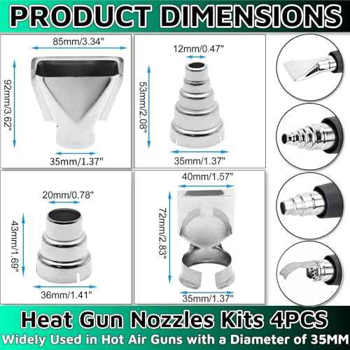 Heat Gun Nozzles Kit 4Pcs,35mm Bottom Soldering Gun Kit M18 Heat Gun Attachments Soldering Accessories Reflector Heat Resisting Stainless Steel for Hot Air Gun Soldering Station Nozzle Tool