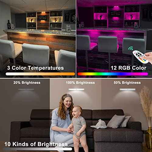 LED Under Cabinet Lighting Wireless, Dimmable LED Closet Light Rechargeable, Remote Control Kitchen Counter Lighting 15 Color Changing RGB Bar Perfect for Bedroom Indoor Pantry Shelf, 6 Pack