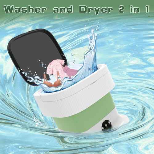 Portable Washing Machine, Mini Washer and Dryer, 16L Folding Lavadora Portatil, 60W Collapsible Small Compact Clothes Laundry with Spin for Underwear, Baby Clothes, Socks£¨Green)