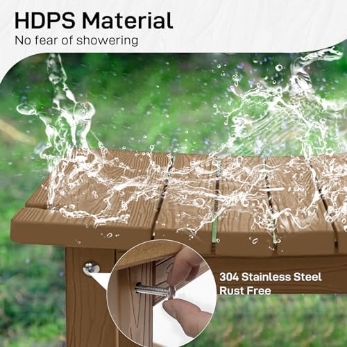 HDPS Shower Bench, Inside Shower Chair for Shaving Legs, Waterproof 2-Tier Bath Spa Shower Stool for Adults Sitting, Weather -Resistant No-Slip Indoor Outdoor Shower Seat, Teak