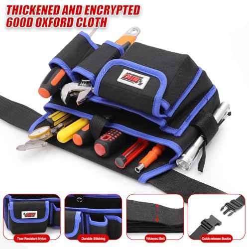 Tool Belt,600D Water-draining Oxford Cloth Tool Belts for Men,Electrician Tool Belt Widely Applied to Repairmen,Electrician,Carpenter,Construction (7 pockets)