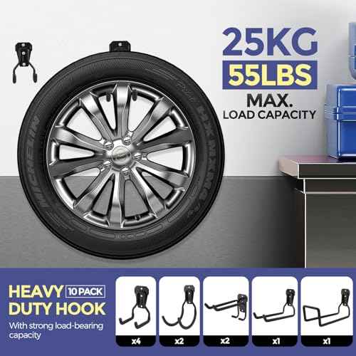Heavy Duty Garage Hooks, 10 Pack Multi-Functional Garage Tool Organizer Hooks with Non-Slip Coating, Wall Mount Storage Hooks for Garage, Shed, Kitchen, Holds up to 55LBS
