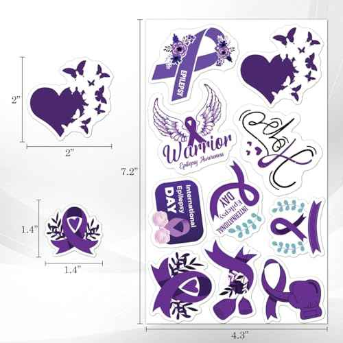 50 Pack Pcs Epilepsy Awareness Month Stickers for Water Bottles Waterproof Vinyl Laptop Luggage Purple Ribbon Inspirational Sticker Packs Bulk Teens Adults Aesthetic Small Decals