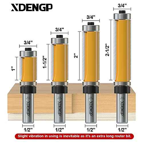 4 PCS Top and Bottom Bearing Flush Trim Router Bits Set 1/2 Inch Shank, 3/4 Inch Cutting Diameter