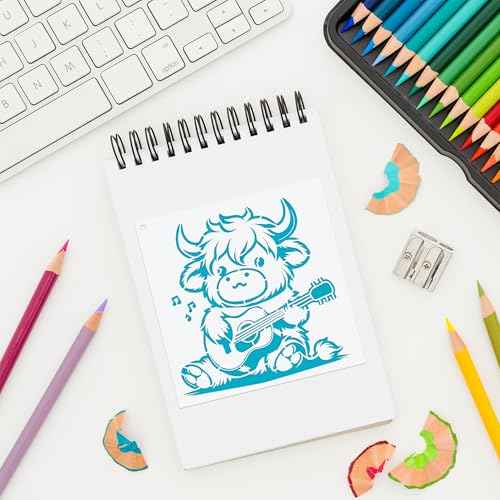 Keluna Highland Cow Stencils for Painting - 15 Pcs Animal Wood Burning Stencils, Farmhouse Cow Print Stencils for Crafts Reusable, Template for Painting on Canvas Wall Furniture Craft