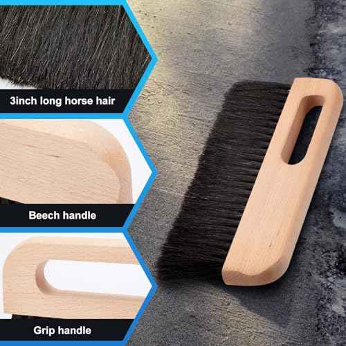2 Pcs Concrete Brush Horsehair Bristles, 12 Inch Length Masonry Brush Wood Backed Concrete Broom, Black Horsehair Fibers