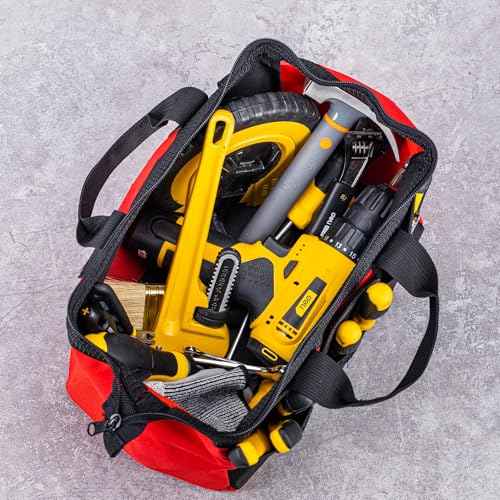 3 Pack Tool Bag for Men with Waterproof Hard Bottom, Heavy Duty Tool Bag Wide Mouth Tote for Various Instrument, Electrician Carpenter Mechanic