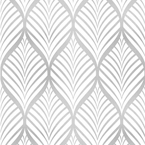 Silver & White Leaves Peel and Stick Wallpaper Texture Contact Paper Self Adhesive Leaf Stick on Removable Vinyl Roll for Home Decorative 17.7''x118''