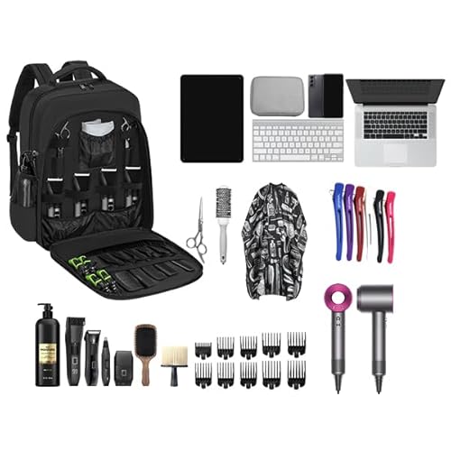 Barber Supplies Bag, Portable Backpack Bags Organizer for Clippers and Supplies, Travel Hairstylist Clipper Case for Barber Tools with USB Port