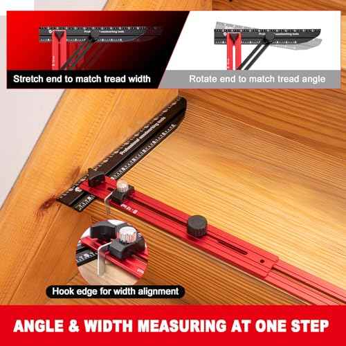 Stair Tread Template Tool, Stair Gauge Set Shelf Layout Measuring Scribe Tool for Stairs, Risers, Partitions, Self and Cutting Drywall - Red