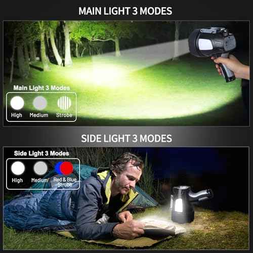 Rechargeable Spotlight Flashlight, 99,000 Lumen Super Bright Led Spotlight with 6 Modes & Foldable Tripod, Powerful Spot Light 30H Long Runtime, Handheld Spot Light for Outdoor Boating H?nting