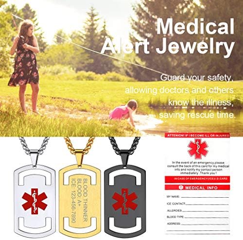 Supcare Medical Alert Necklace for Men Women, Stainless Steel Engraved Medical Emergency Pendant,Customized Medical ID Jewelry(16 Types)