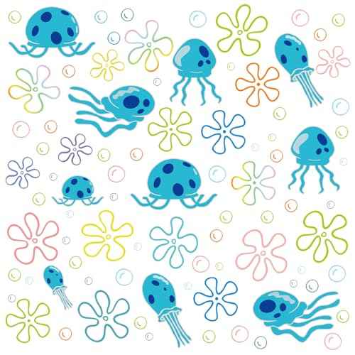 117 PCS Jellyfish Bubbles Wall Stickers Under The Sea Birthday Party Decorations Ocean Wall Decals Summer Party Supplies Wall Decor for Bathroom Nursery Bedroom Home School Car