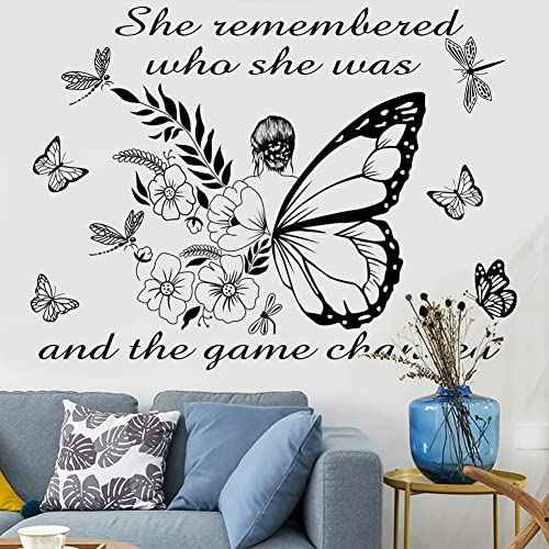 Inspirational Wall Art Quote - 'She Remembered Who She Was' - Positive Motivational Butterfly Decor for Women's Bedroom & Living Room - Yoga Studio & Beauty Salon Decor