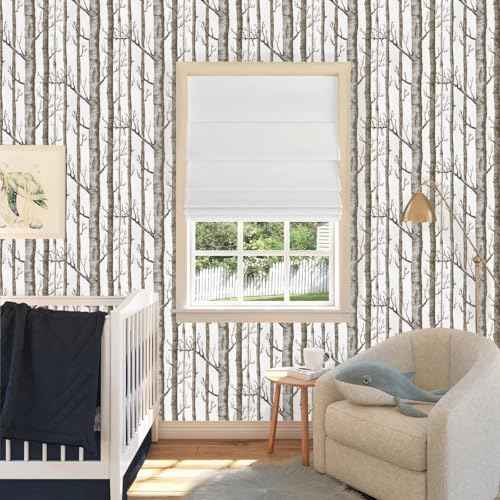 17.7" X 118"Birch Tree Wallpaper White and Brown Peel and Stick Wallpaper for Bedroom Bathroom Tree Contact Paper for Cabinets Removable Self Adhesive Shelf Drawer Liner Wall Decor Vinyl