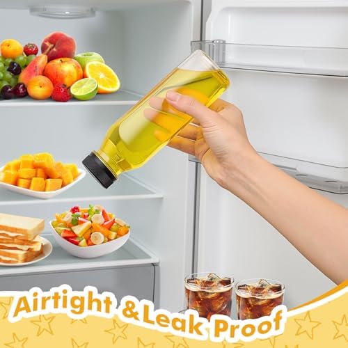 Honeydak 12 Pcs Empty Sensory Bottles Bulk with Black Lids 12 oz / 350 ml Clear Plastic Reusable Leakproof Juice Bottles Drink Container for Sensory Crafts Handmade Beverages Storage (Square)