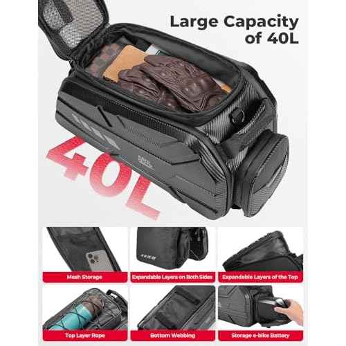 KEMIMOTO Ebike Battery Bag Bike Bags for Rear Rack, 40L Hard Shell Bag with Waterproof Cover, Ebike Trunk Bicycle Seat Pannier for Commuter Travel Outdoor