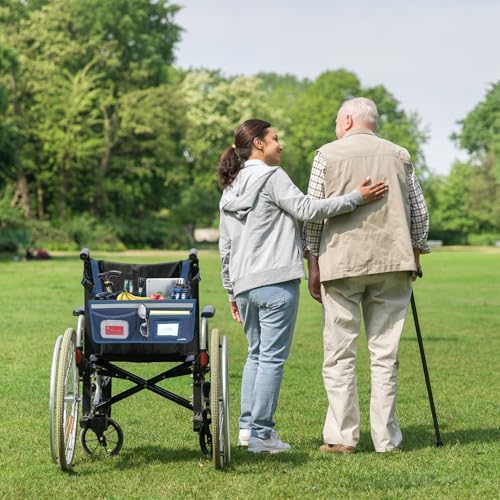 supregear Wheelchair Basket for Back, Large Capacity Wheelchair Backpack Organizer Bag with Multiple Pockets and Cup Holder, Waterproof Storage Pouch for Seniors, Dark Blue