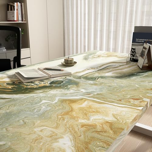 LACHEERY Green and Gold Marble Contact Paper for Countertops Matte Marble Countertop Peel and Stick Waterproof Bathroom Wallpaper Peel and Stick Countertops for Kitchen Counter Top Cabinets 15.8"x80"