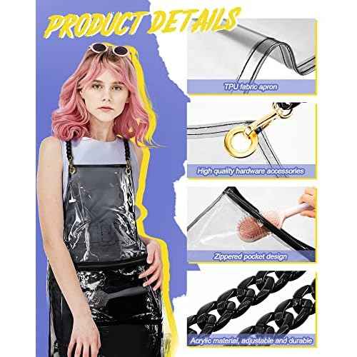 Xtinmee 2 Pcs Clear Apron Transparent for Hair Stylist Waterproof Hair Salon Work Apron with Pocket for Barber Nail