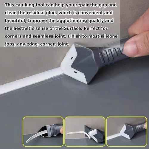 Silicone Caulking Tool Caulk Remover 3 in 1 (Stainless Steelhead), Sealant Finishing Tool Grout Scraper, Reuse and Replace 5 Silicone Pads, Great Tools for Kitchen Bathroom Window, Sink Joint