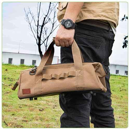 Brrnoo Large Capacity Camping Tool Bag with Wide Mouth Storage and Zipper, 1050D Oxford Cloth Waterproof Oxford Cloth Duty Tool Bag, Sturdy Bottom Tool Organizer for Outdoor Gear (Black)