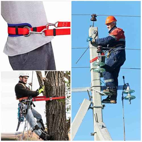 Safety Belt with Padded Waist Pad and Adjustable Lanyard, Safety Lanyard Fall Protection, Ladder Safety Belt, Tree Climbing Belt, Climbing Lanyard Fall Arrest Kit