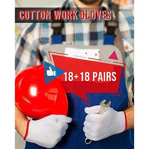 SATINIOR 36 Pairs Hand Work Gloves White Cotton Liners Safety Work BBQ Gloves Liners Men Women Cotton Hand Protection
