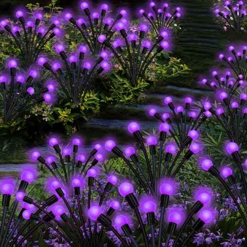 Kohlrabi Solar Garden Lights Outdoor, 6 Pack 60 LED Solar Purple Firefly Lights Waterproof, Sway by Wind, Halloween Swaying Light for Yard Patio Backyard Garden Planter Flower Bed Pathway Decoration