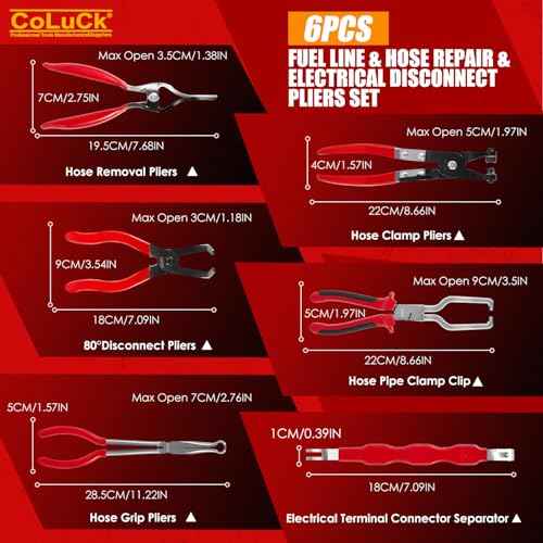 6Pcs Electrical Connector Tool Kit - Pliers, Separator, Remover, Clamp Clip, Disconnect Tool for Hose, Fuel Line, Spark Plug Wire
