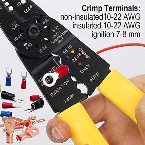 DOWELL Wire Stripping Tool Wire Stripper Crimper Cutter Multifunction 8 Inch 10-22AWG