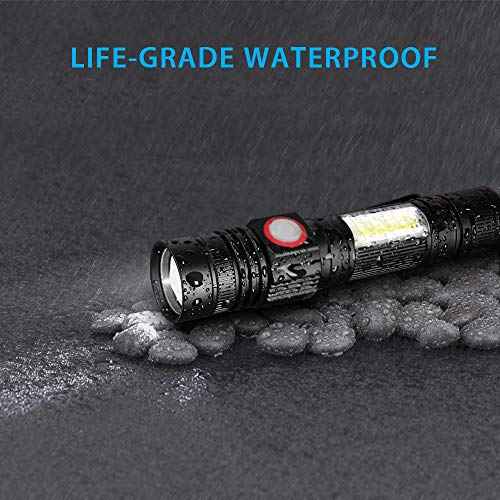 iToncs LED Rechargeable, Super Bright Magnetic Flashlight with COB Work Light, Waterproof, 4 Modes, Pocket Tactical Flashlights for Outdoor Camping Emergency 2 Packs