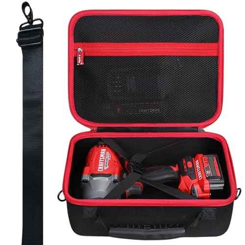 Case for CRAFTSMAN CMCF940M1 / CMCF921B V20 RP Impact Wrench 1/2 Inch & Battery and Charger with Mesh Pocket - Hard Protective Travel Carrying Storage Organizer Bag (Black & Red)