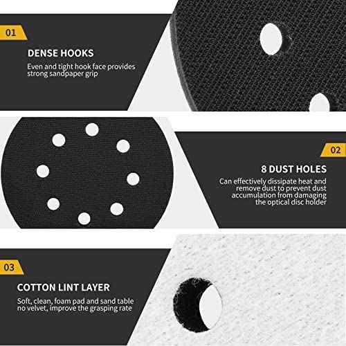 Foam Sanding Pads for Orbital Sander - 3PCS 5 Inch 8 Holes Interface Hook and Loop Surfprep Pad With 6PCS Festool Sandpapers