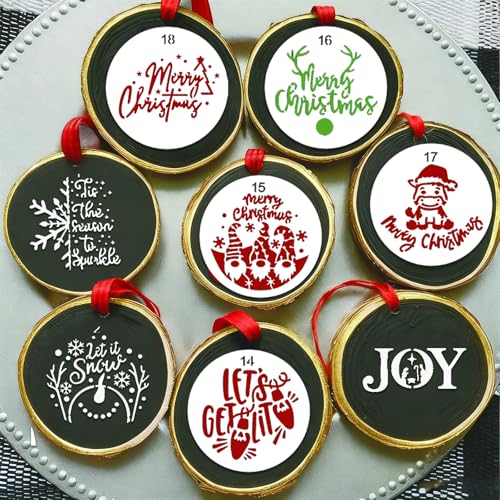 36PCS Small Christmas Stencils for Crafts Painting on Wood ? 3" Reusable Holiday Stencil Templates for Painting on Wood, Card, Paper, Fabric, Glass & Ornaments