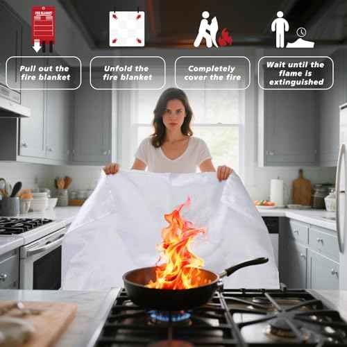 Ougist 3 Pieces Fire Extinguisher Kit for Home Kitchen and Car ? Includes 2.5 lb ABC Dry Powder Fire Extinguisher with Quick-Release Handle, Emergency Smoke Hood and Fire Blanket