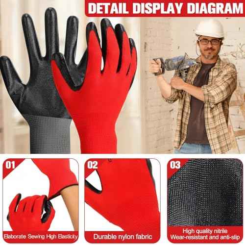 Chuarry Safety Work Gloves Rubber Coated Knit Nylon Working Gloves Bulk for Men Women Gardening, 2 Colors, 9.1"