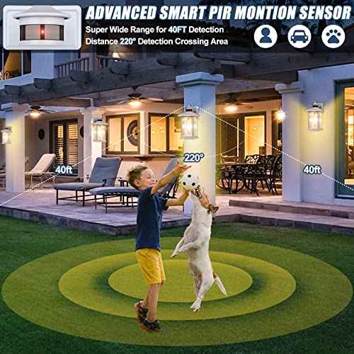 Motion Sensor Outdoor Wall Sconce, White Dusk to Dawn Motion Sensor Lighting, Smart & Waterproof Wall Lights & Exterior Light Fixture, Porch Lights with Rippled Glass for Garage House