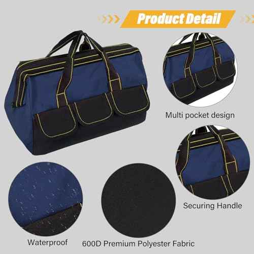 3 Pack Tool Bag with Waterproof Strong Hard Base, Large Organizer Heavy Duty Tool Bag Multi Pockets Wide Mouth Tool Tote for Various Tools (Multicolor,16 Inch)