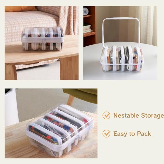 6 pcs Zipper Pouches, Hard Shell Toiletry Bag, Stackable Travel Organizer, Cosmetic Bags, Transparent Diaper Bag, Storage Cases (Tall M + 5S)